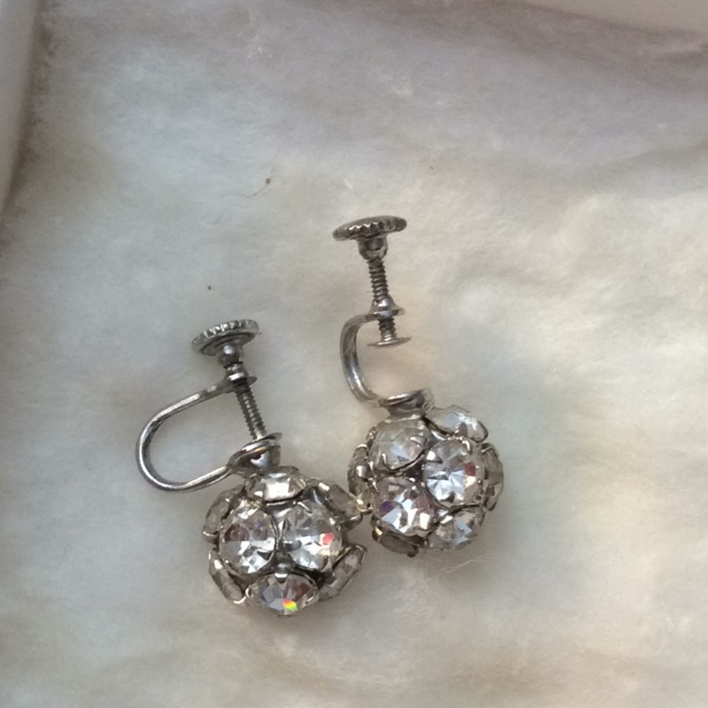 Rhinestone Ball Earrings Screw on back